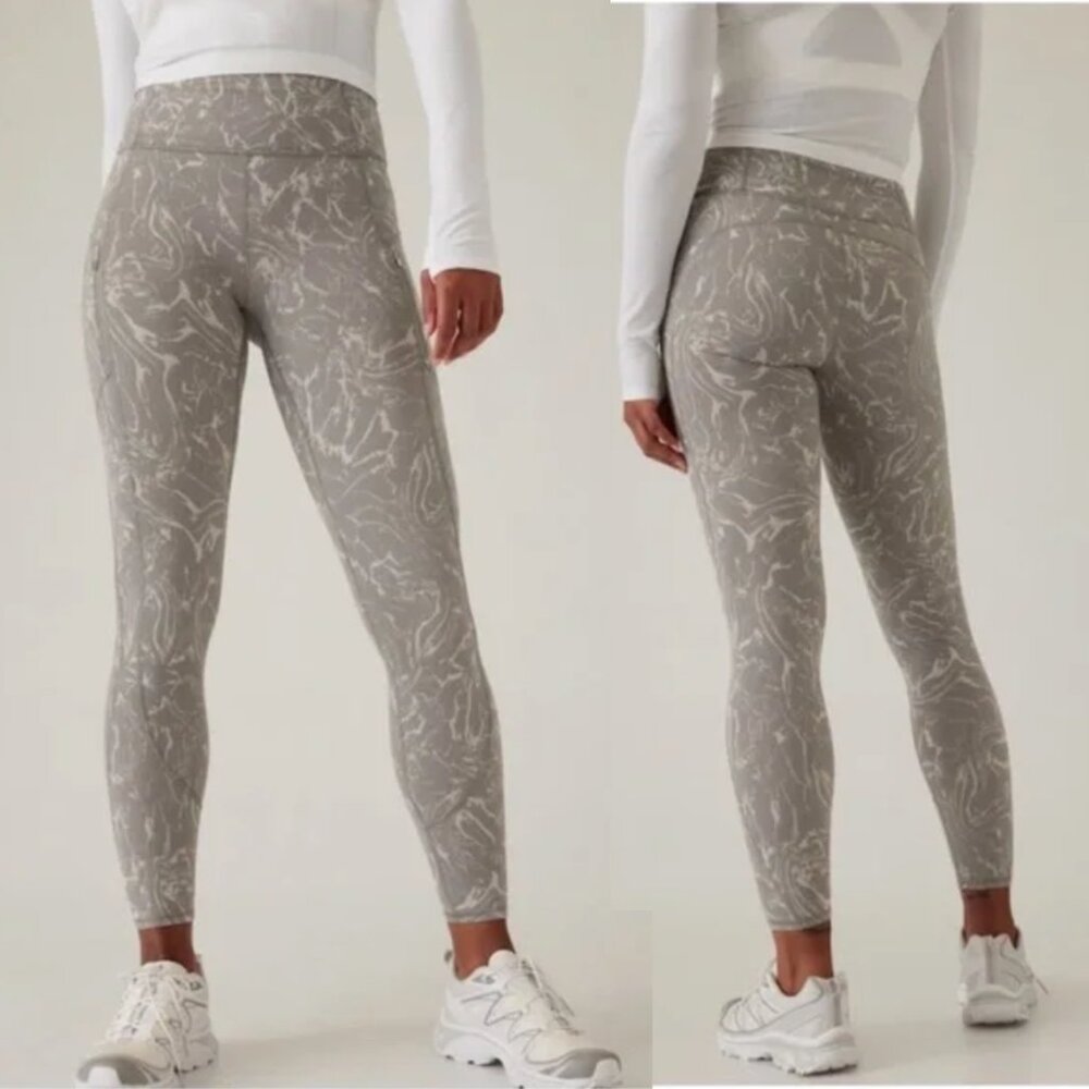 Athleta Rainier Textured Tight S marbled light gray taupe leggings